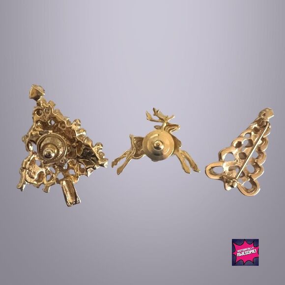 3 - Goldtone Rhinestone Vintage Avon Holiday Pin Brooches - 80-90s - Never Worn - Picture 5 of 5